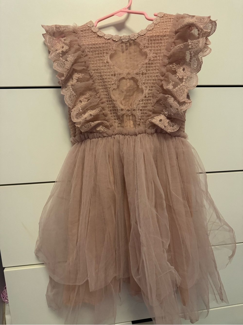 Mauve Lace & Tulle Ruffle Dress